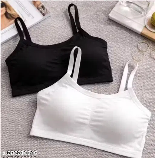 Cotton Short Bralette for Women, Pack of 2 (Multicolor, S)