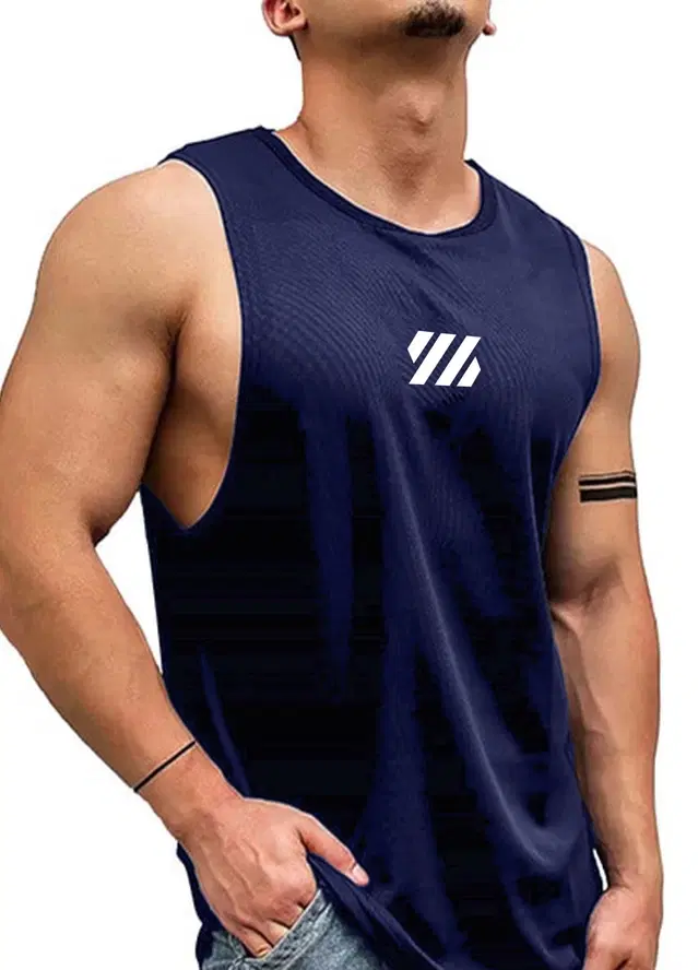 Polyester Printed Vest for Men (Blue, S)