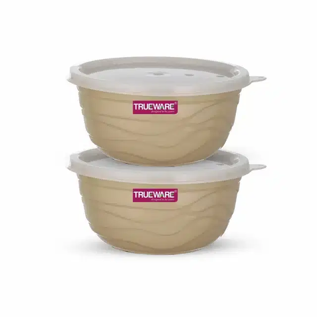 Stainless Steel Serving & Mixing Microwave Safe Bowls Set, Set of 2, Cream, 2200 ml