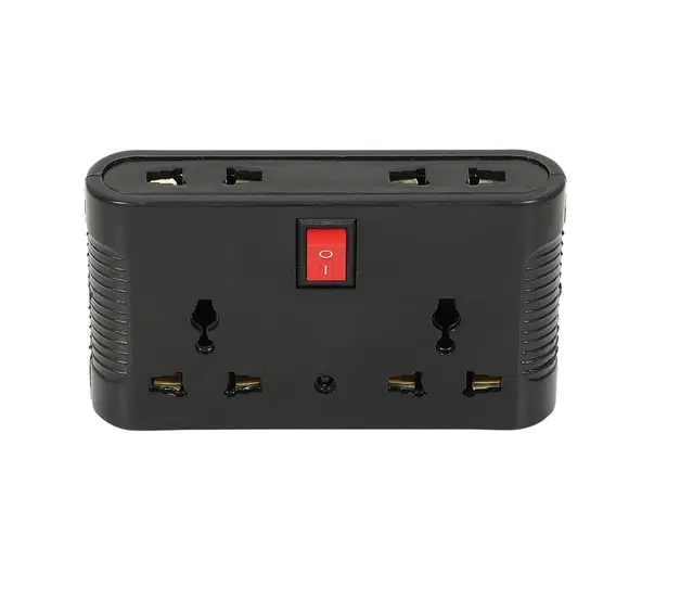 4 UNIVERSAL SOCKET 1 SWITCH MULTI PLUG Three Pin Plug (Black)