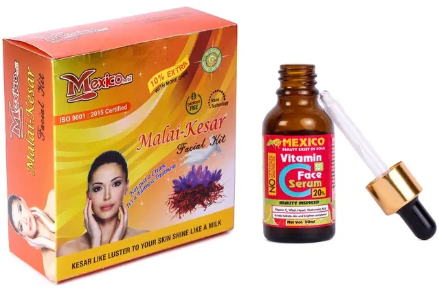 Maxico Herbs Malai Kesar Facial Kit with Vitamin C Serum (30 ml), Pack of 2