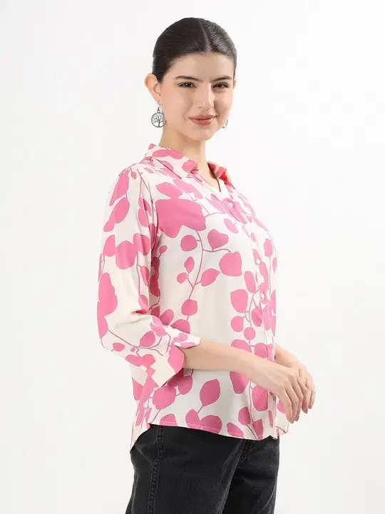 Rayon Printed Shirt for Women, Pink (XL)