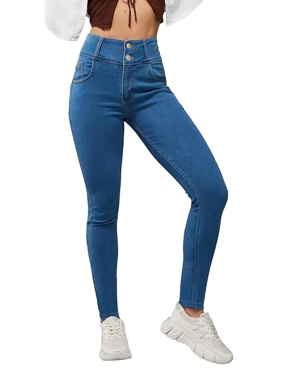 Women's Blue Skinny Fit High Rise Clean Look Regular Length Stretchable High Waist Denim Jeans, Mid Blue 4 (36)