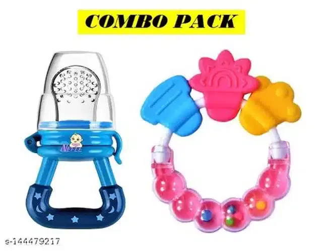 Silicone Nibbler with Rattle Toy for Infants, Multicolor, Set of 2