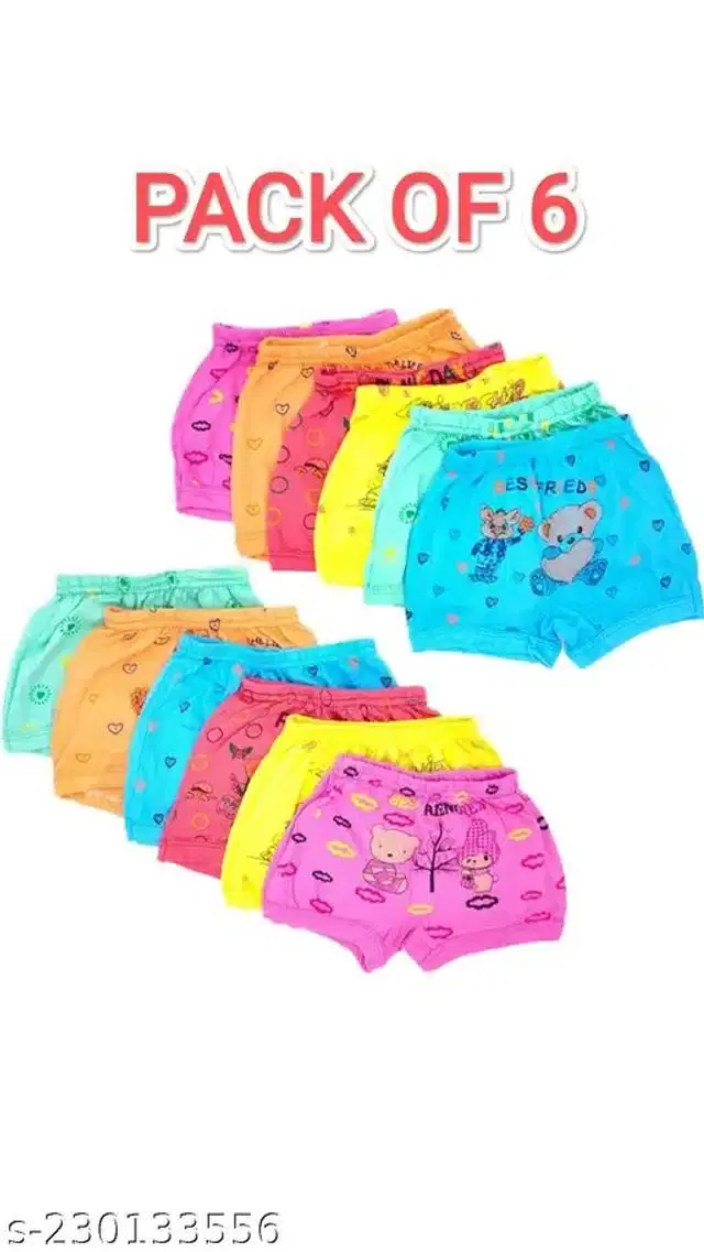 Cotton Innerwear Shorts for Kids, Pack of 6 (Multicolor, 0-3 Months)
