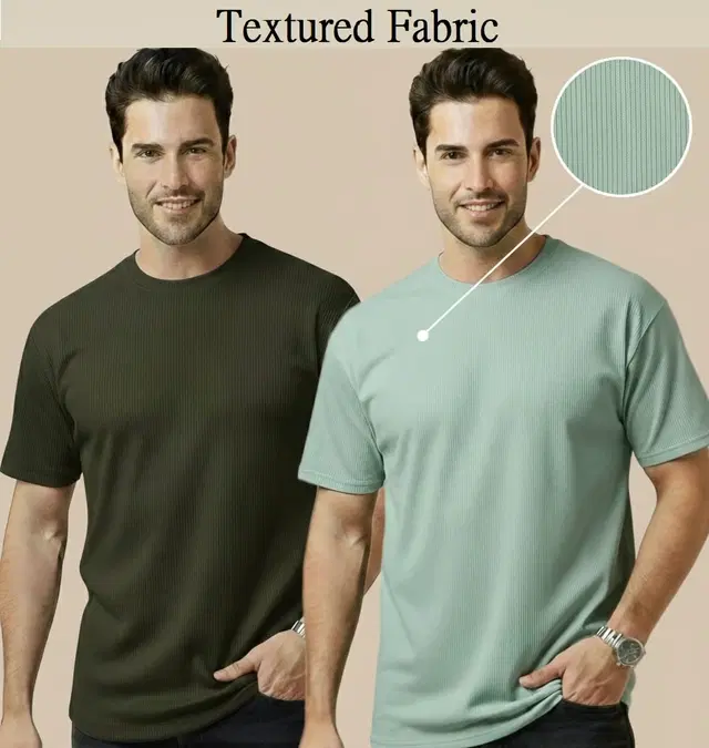 Polyester Round Neck T-shirt for Men, Multicolour, Pack of 2 (M)
