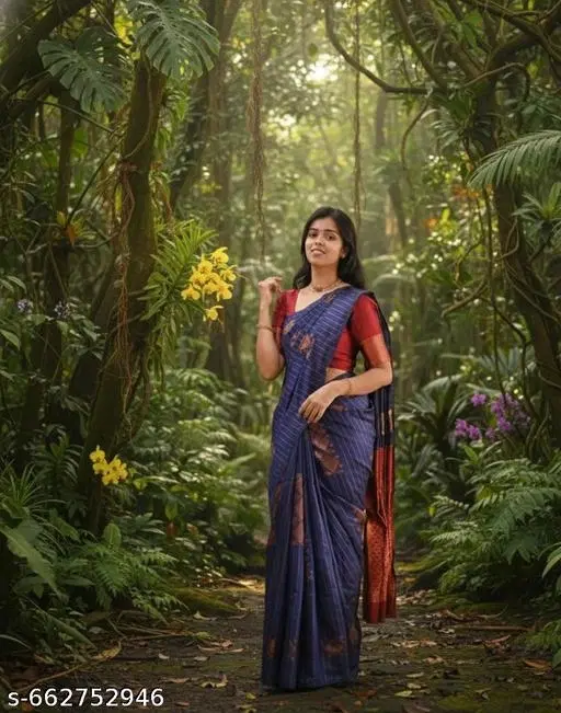 Banarasi Silk Saree for Women (Blue, Free Size)
