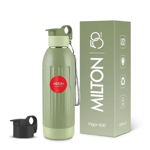 Milton Steel Vigor 600 Thermoware PU Insulated, Two Leak Proof Lid, Water Bottle, for Office, Gym, School, 520 ml, Light Blue