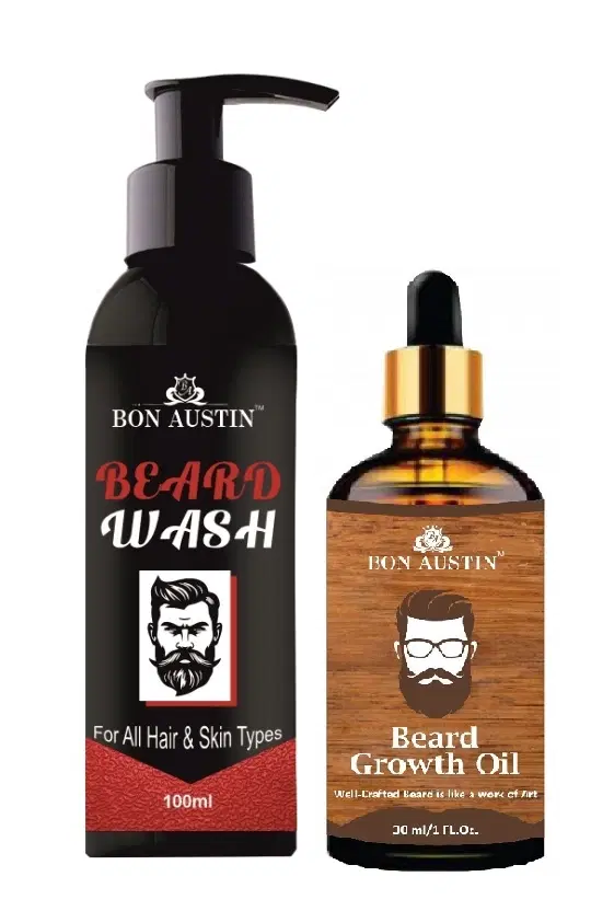 Bon Austin Beard Wash, 100 ml & Beard Growth Oil for Men, 30 ml, Set of 2