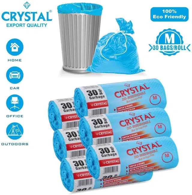 Crystal 30 Pcs Garbage Bags Rolls, Blue, 25 L, Set of 6