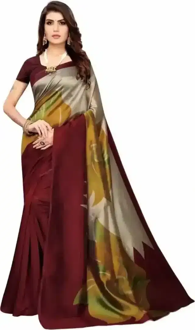 Sharda Creation Mysore Silk Printed Sarees (Brown) (amaz_193)