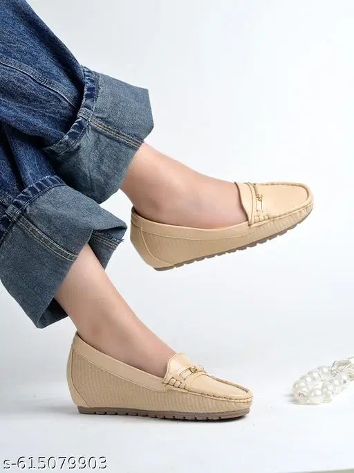 Shoetopia Synthetic Loafers for Women (Cream, IND-4)