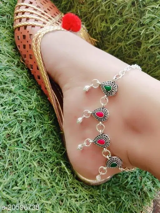 Anklet Multicolor Free Size Anklets & Toe Rings for Women, Pack of 2