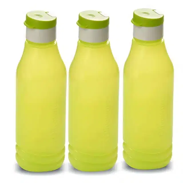Airtight Plastic Water Bottle with Lid, Green, 1000 ml, Pack of 3