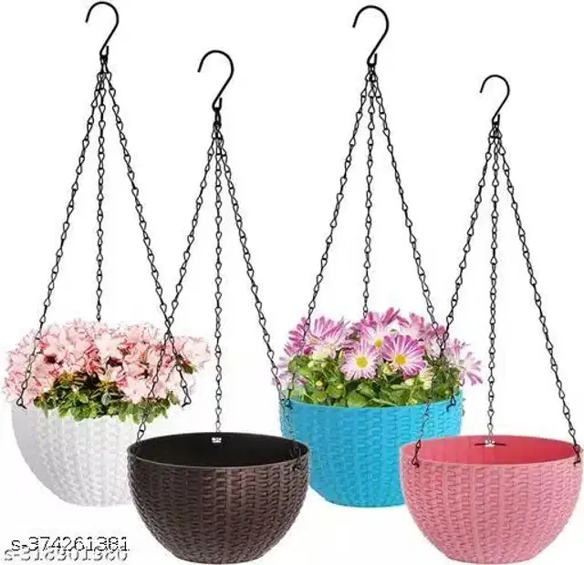 Hanging Flower Pots with Metal Chain, Multicolor, Pack of 4