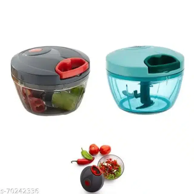 Manual Chopper for Kitchen, Green & Grey, 450 ml, Pack of 2