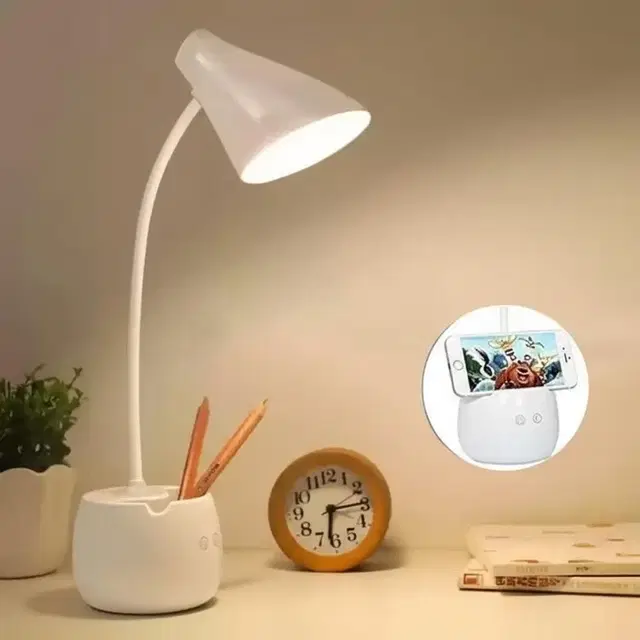2 iN 1 Study Table Lamp Rechargeable Desk Light Touch Model With Nigh lamp & Pen Stand Study Lamp, 20 cm, White, Pack of 1
