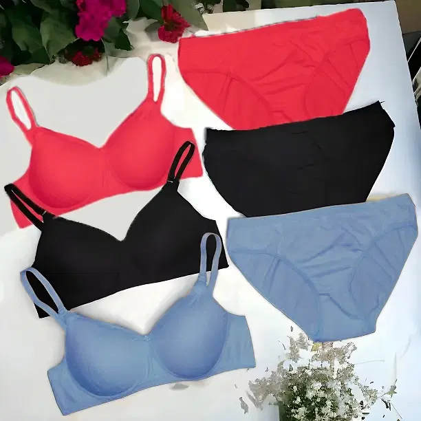 Cotton Blend Lingerie Set for Women, Multicolour, Pack of 3 (28B)