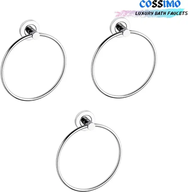 Stainless Steel Multipurpose Towel Ring with Wall Flange, Silver, Set of 3