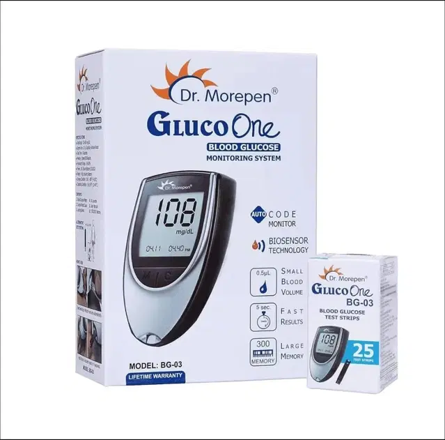 Dr. Morepen Gluco One Blood Glucose Monitoring System with 03 Test Pins, Pack of 1