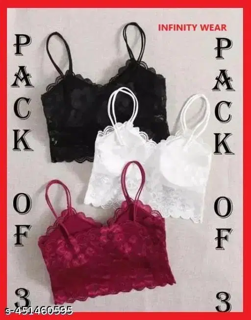 Super Net Solid Bras for Women, Assorted, Pack of 3 (50D)