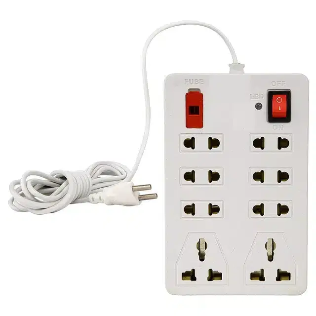 8 Multi Plug Extension Board, White & Black
