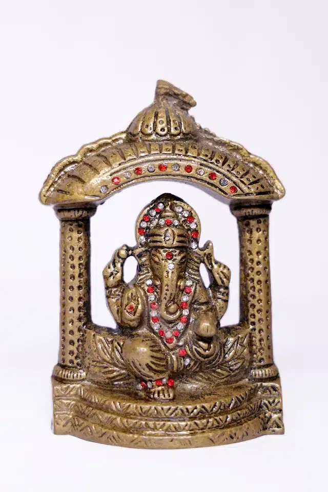 Brass Lord Ganesha Idol, Multicolor, 5"