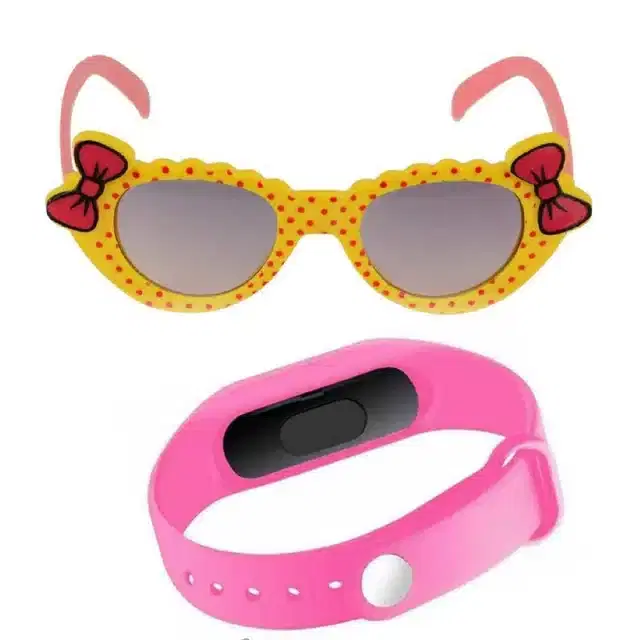 UV Protected Sunglass with Digital Watch for Boys & Girls, Set of 2 (Yellow & Pink)