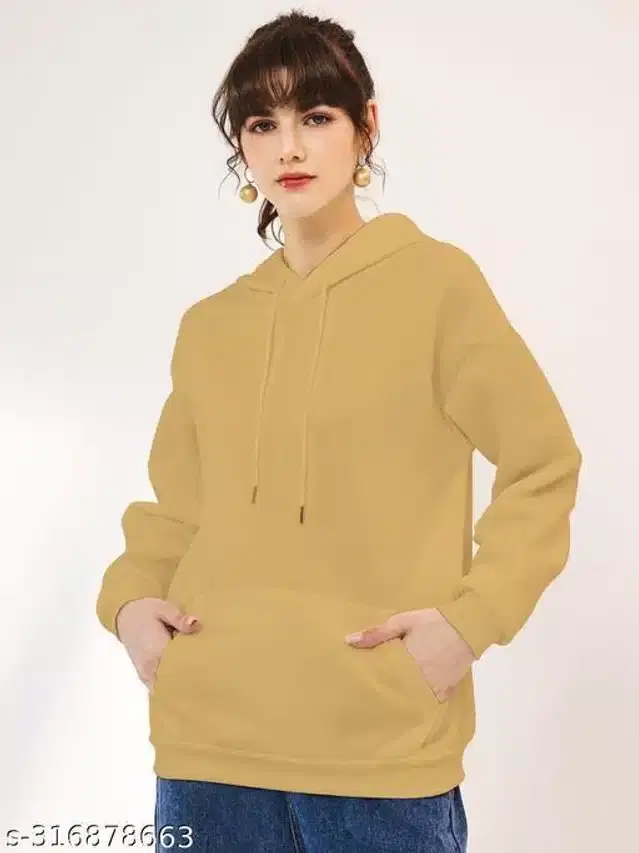 Full Sleeves Hooded Sweatshirt for Women (Beige, S)