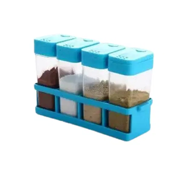 Plastic 4-in-1 Spice Jars Set with Stand, Multicolor, Set of 1