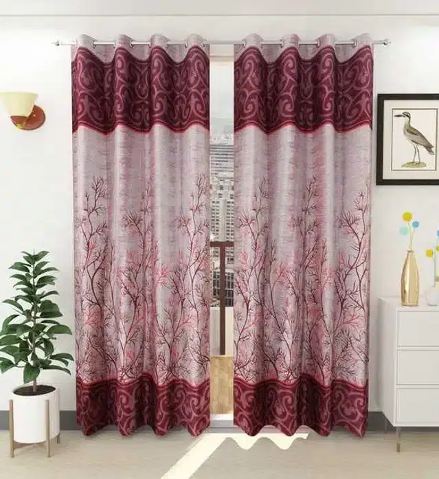 Long Door Curtain, Pack of 2, Maroon, 4x9 Feet