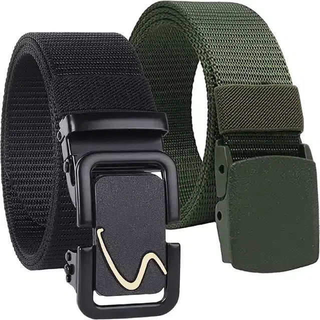 Casual Nylon Belt for Men, Pack of 2 (Black & Green)