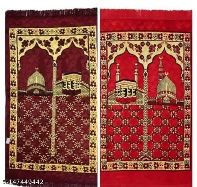 Velvet Janamaz Mats, Multicolor, Pack of 2