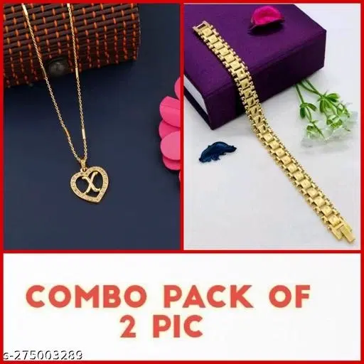 Alloy Pendant with Chain & Bracelet for Women, Set of 2 (Multicolor)