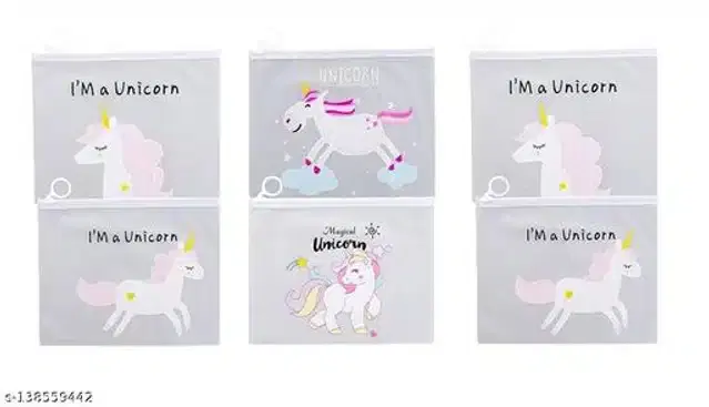 Plastic Unicorn Pouches, Multicolor, Pack of 6