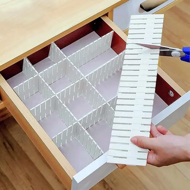 Adjustable Stretchable Interlocking Drawer Clapboard Divider|Grid Closet Sorting Partition|Plastic Strips Separators, Set of 6
