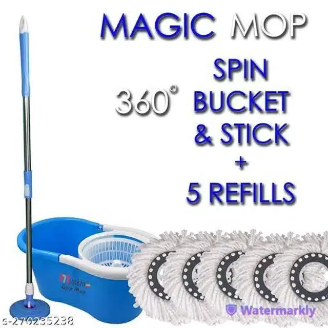 Spin Bucket Mop with 5 Refill, Assorted, Set of 1
