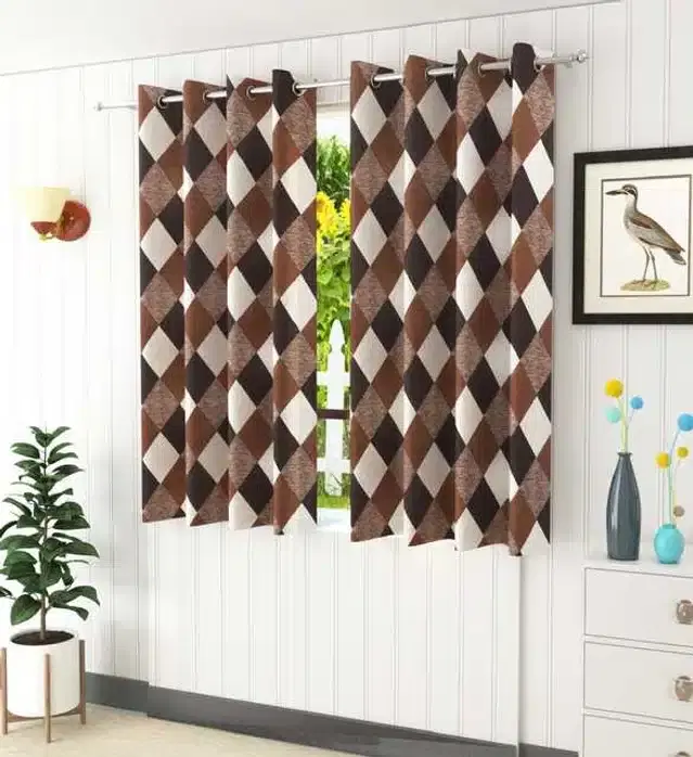 Window Curtain, Pack of 2, Brown, 4X5 Feet