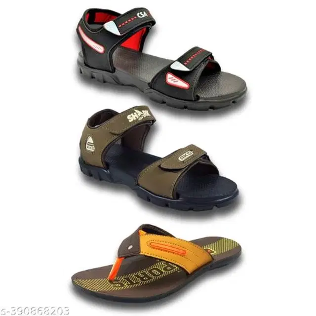 Sandals with Flipflop for Men, Pack of 3 (Multicolor, 6)