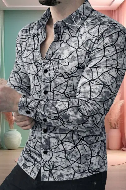 Printed Casual Shirts for Men (Grey, S)