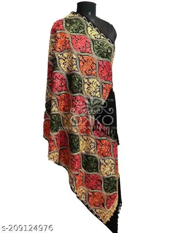 Woolen Shawl for Women (Black, 2.25 m)