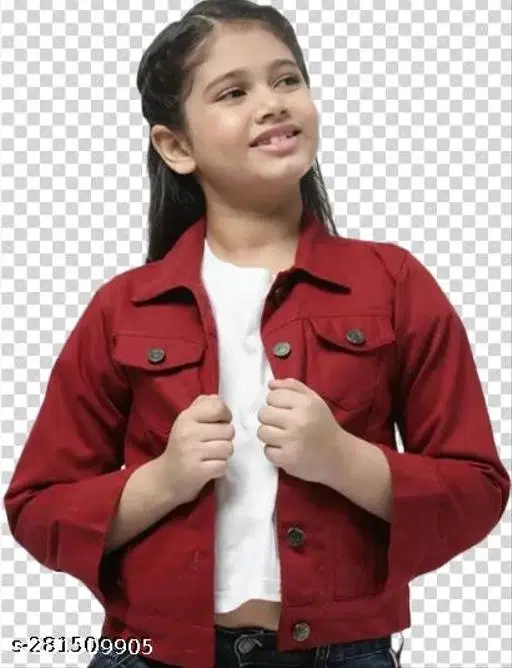 Denim Jacket for Girls (Maroon, 7-8 Years)