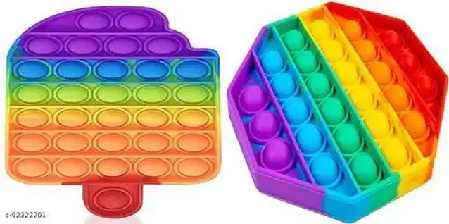 Silicone Pop It Fidget Stress Relief Toy, Multicolor, Pack of 2