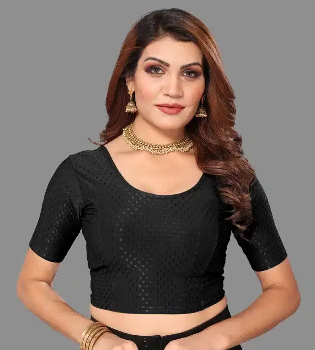 Half Sleeves Stitched Blouse for Women (Black, 30)