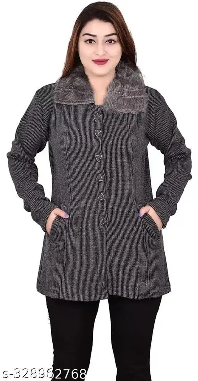 Woolen Full Sleeves Sweater for Women (Dark Grey, Free Size)