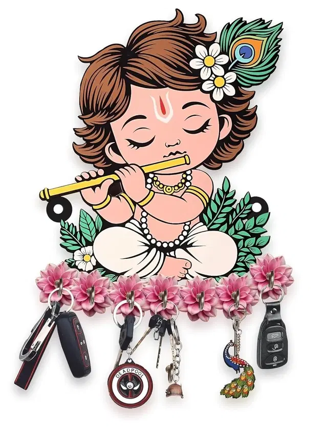 KC Arts Cute Krishna MDF Key Holder