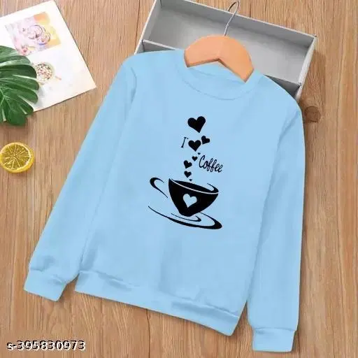 Cotton Printed Sweatshirt for Women (Sky Blue, S)