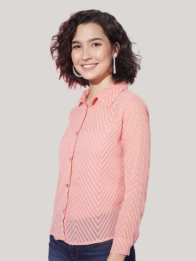 Full Sleeves Solid Shirt for Women (Peach, S)