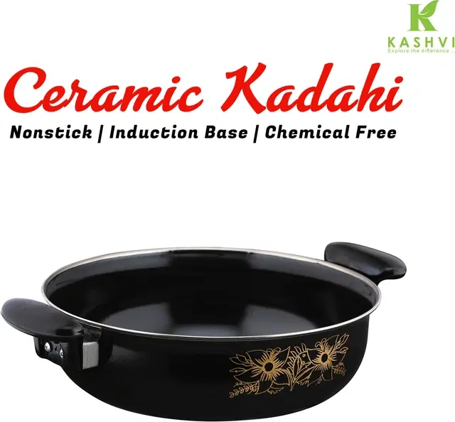 Cast Iron Kadai, Black, 28 cm