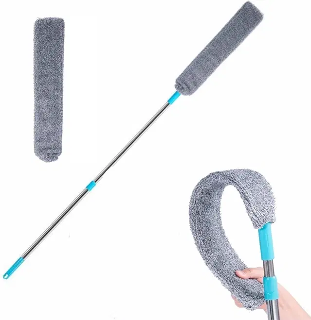 Retractable Gap Dust Cleaner Brush with Extension Pole , Flexible Gap Microfiber Duster Bendable Extendable Washable, Under Appliance Dusters for Cleaning Bed Sofa Furniture Gray
